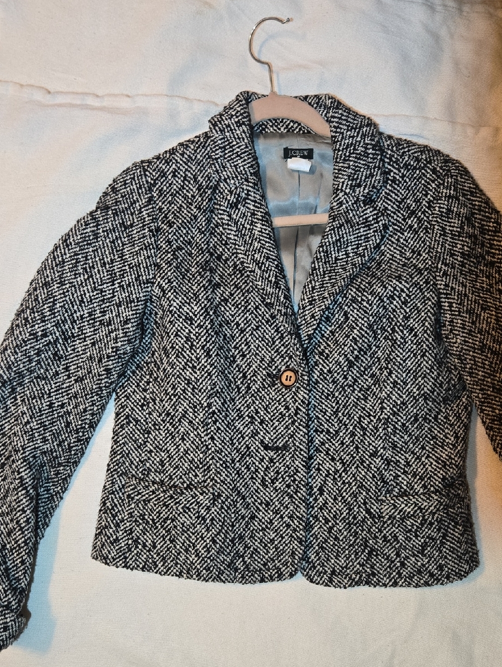 J. Crew Black and White Tweed Notch-Lapel Blazer